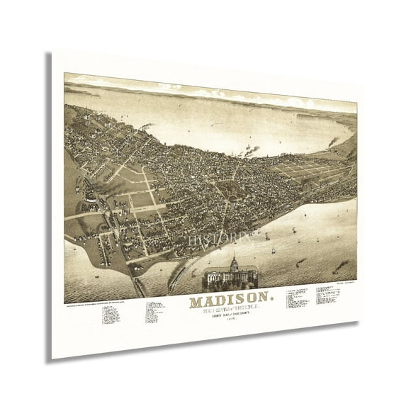 HISTORIX 1885 Madison Wisconsin Map Vintage Poster Wall Art Print, 18 x 24 Inch