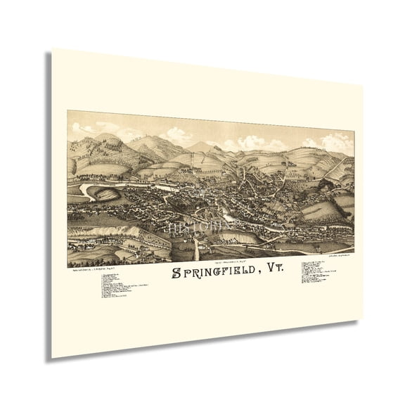 HISTORIX 1886 Springfield Vermont Map Vintage Poster Wall Art Print, 18 x 24 Inch