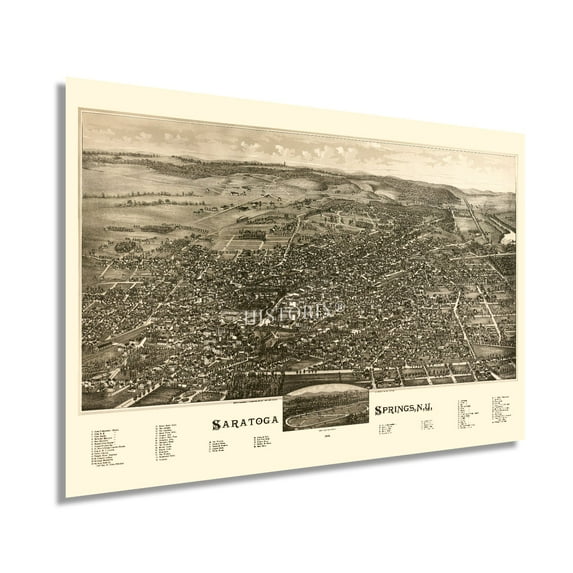 HISTORIX 1888 Saratoga Springs New York Map Vintage Poster Wall Art Print, 24 x 36 Inch