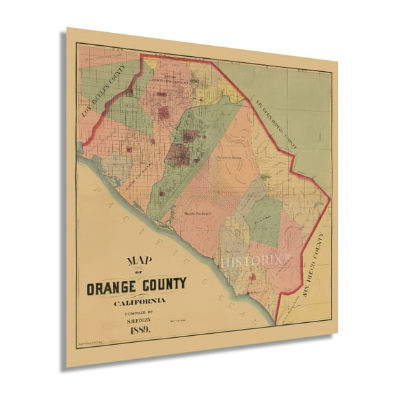 HISTORIX 1889 Orange County California Map Vintage Poster Wall Art Print, 16 x 16 Inch