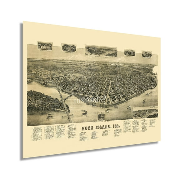 HISTORIX 1889 Rock Island Illinois Map Vintage Poster Wall Art Print, 18 x 24 Inch