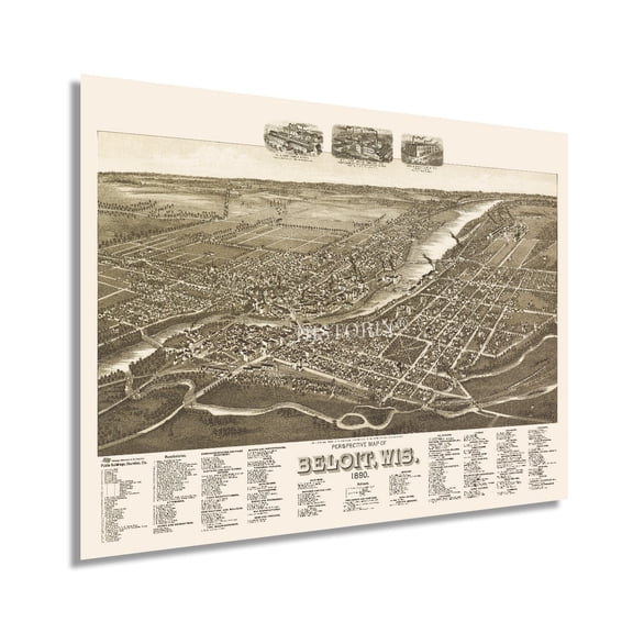 HISTORIX 1890 Beloit Wisconsin Map Vintage Poster Wall Art Print, 18 x 24 Inch