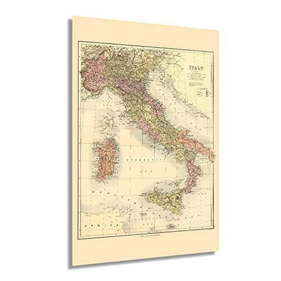 HISTORIX 1890 Map of Italy Vintage Poster Wall Art Print, 24 x 36 Inch