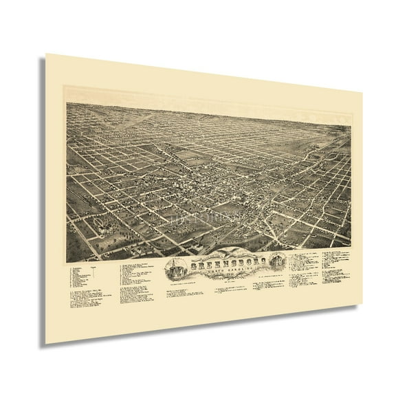 HISTORIX 1891 Greensboro North Carolina Map Vintage Poster Wall Art Print, 24 x 36 Inch