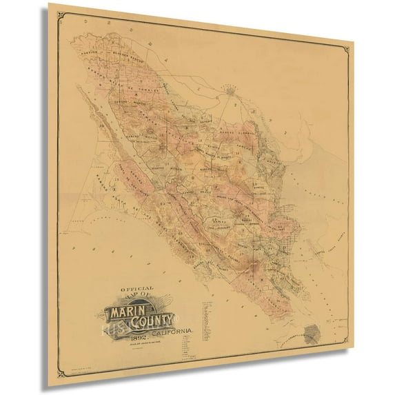 HISTORIX 1892 Marin County California Map Poster Wall Art Print, 24 x 24 Inch