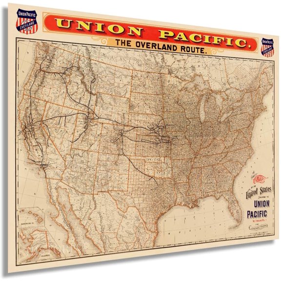 HISTORIX 1892 United States Map Showing Union Pacific Vintage Poster Wall Art Print, 18 x 24 Inch