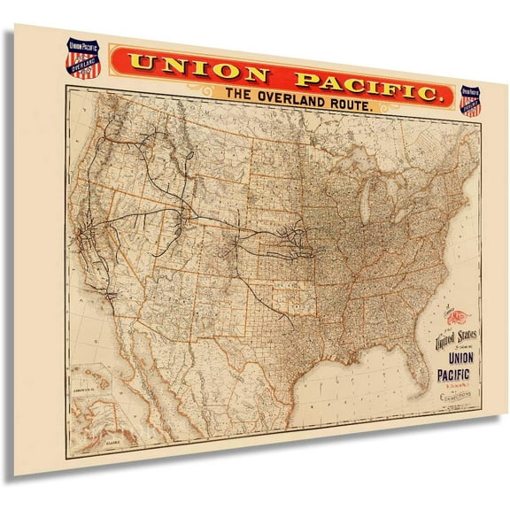 HISTORIX 1892 United States Map Showing Union Pacific Vintage Poster Wall Art Print, 24 x 36 Inch