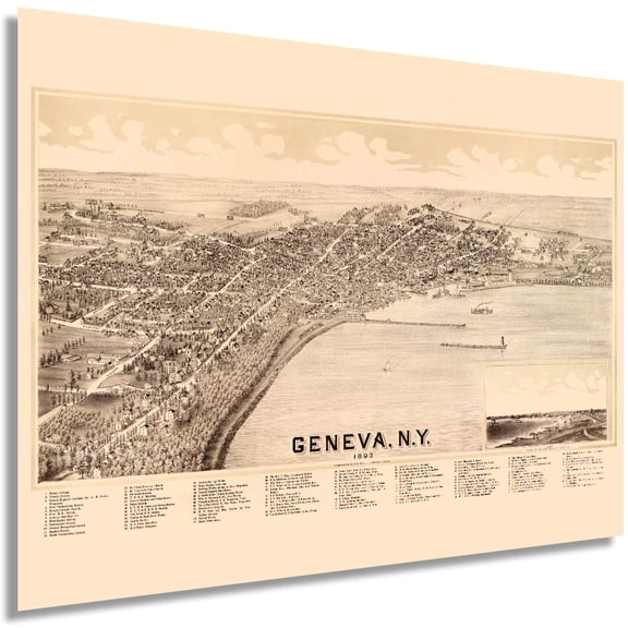 HISTORIX 1893 Geneva New York Map Poster Wall Art Print, 18 x 24 Inch