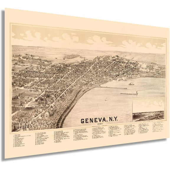 HISTORIX 1893 Geneva New York Map Poster Wall Art Print, 24 x 36 Inch