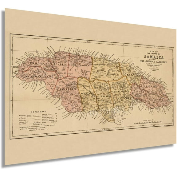 HISTORIX 1893 Map of Jamaica Island Vintage Poster Wall Art Print, 24 x 36 Inch
