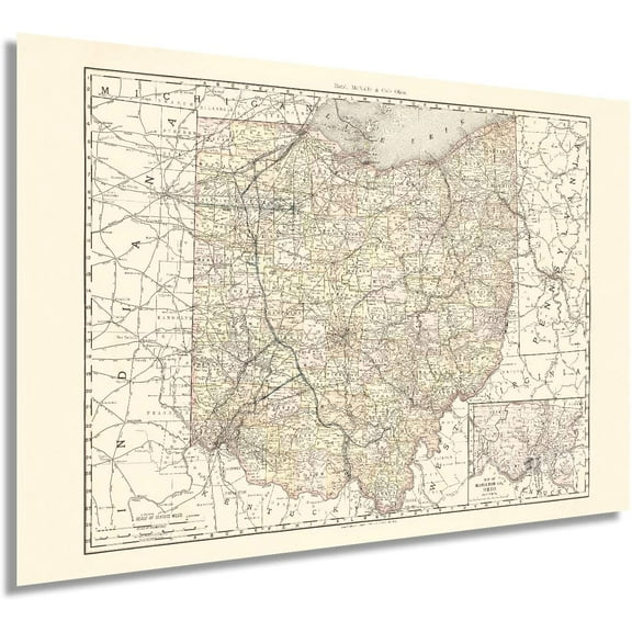 HISTORIX 1894 Ohio State Map Poster Wall Art Print, 24 x 36 Inch