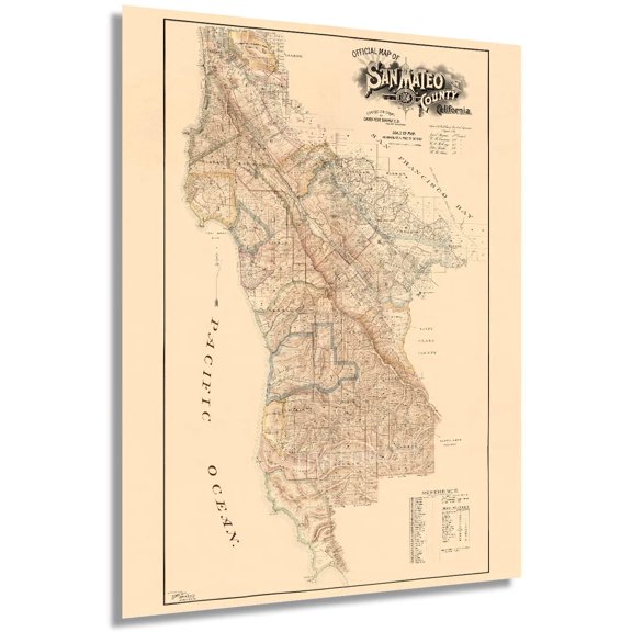 HISTORIX 1894 San Mateo County California Vintage Map Poster Wall Art Print, 18 x 24 Inch