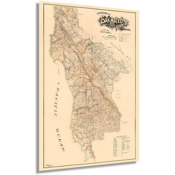 HISTORIX 1894 San Mateo County California Vintage Map Poster Wall Art Print, 24 x 36 Inch