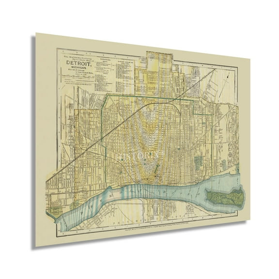HISTORIX 1895 Map of Detroit Michigan Vintage Poster Wall Art Print, 18 x 24 Inch