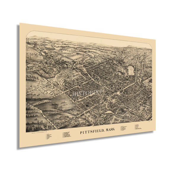 HISTORIX 1899 Pittsfield Massachusetts Map Vintage Poster Wall Art Print, 24 x 36 Inch