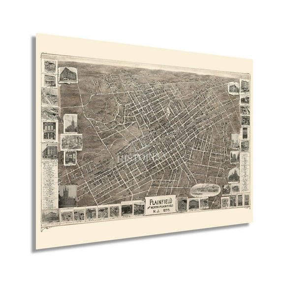 HISTORIX 1899 Plainfield & North Plainfield New Jersey Vintage Map Poster Wall Art Print, 18 x 24 Inch