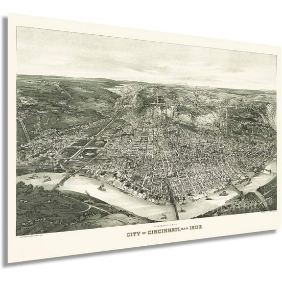 HISTORIX 1900 Cincinnati Ohio Vintage Map Poster Wall Art Print, 24 x 36 Inch