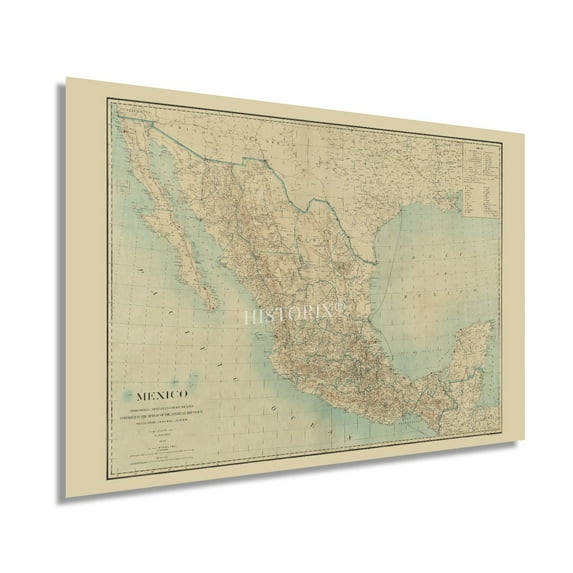 HISTORIX 1900 Mexico Vintage Map Poster Wall Art Print, 24 x 36 Inch