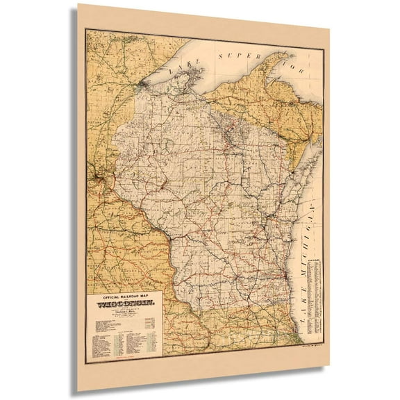 HISTORIX 1900 Wisconsin Map Poster Wall Art Print, 18 x 24 Inch