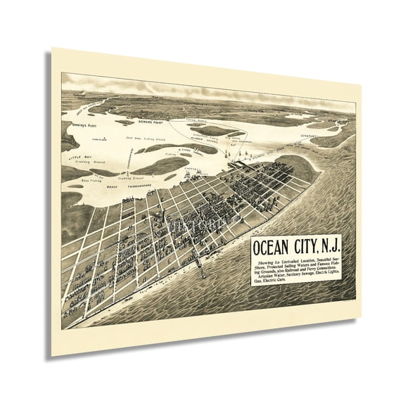 HISTORIX 1903 Ocean City New Jersey Map Vintage Poster Wall Art Print, 18 x 24 Inch