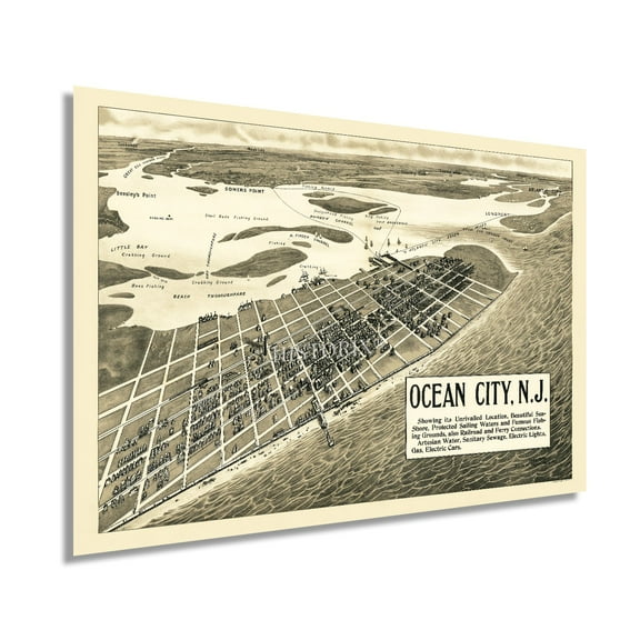 HISTORIX 1903 Ocean City New Jersey Map Vintage Poster Wall Art Print, 24 x 36 Inch
