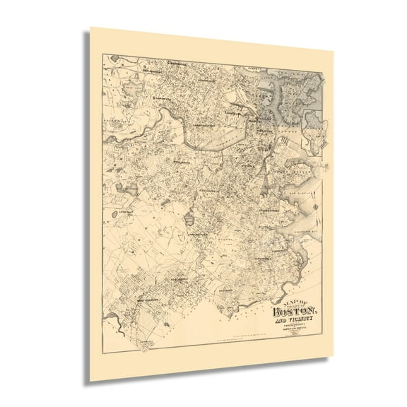 HISTORIX 1907 Map of Boston City Massachusetts Vintage Poster Wall Art Print, 24 x 30 Inch