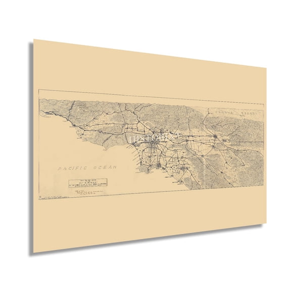 HISTORIX 1915 Los Angeles California & San Gabriel Mountains Map Vintage Poster Wall Art Print, 24 x 36 Inch