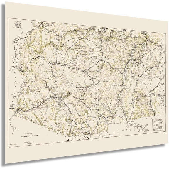 HISTORIX 1919 Arizona New Mexico Map Poster Wall Art Print, 18 x 24 Inch