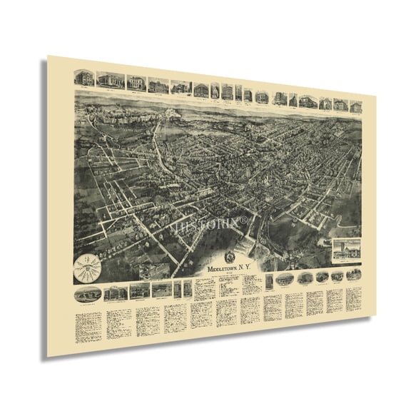 HISTORIX 1922 Middletown New York Map Vintage Poster Wall Art Print, 24 x 36 Inch