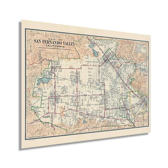 HISTORIX 1923 San Fernando Valley California Vintage Map Wall Art Print, 18 x 24 Inch