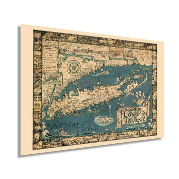 HISTORIX 1933 Long Island New York Vintage Map Poster Wall Art Print, 24 x 36 Inch