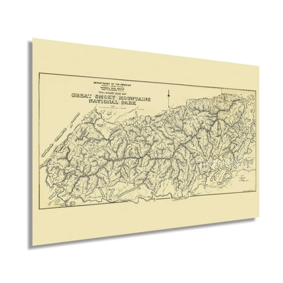 HISTORIX 1934 Great Smoky Mountains National Park Vintage Map Poster Wall Art Print, 24 x 36 Inch