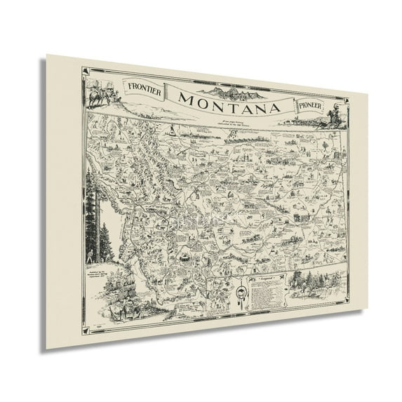 HISTORIX 1937 Map of Montana Vintage Poster Wall Art Print, 24 x 36 Inch
