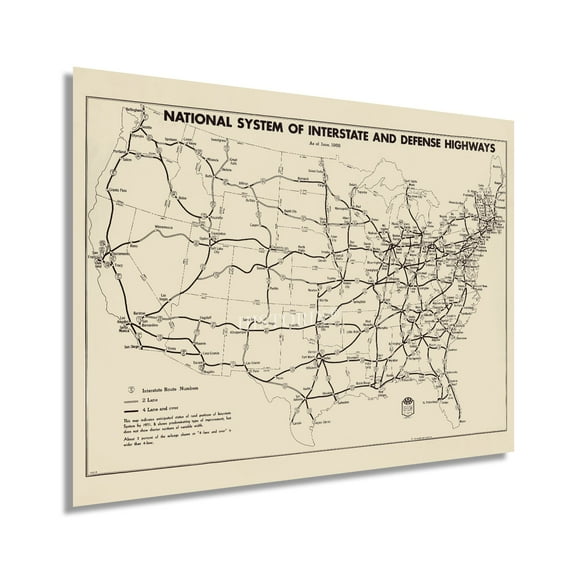 HISTORIX 1958 United States National System of Interstate & Defense Highways Map Vintage Poster Wall Art Print, 18 x 24 Inch