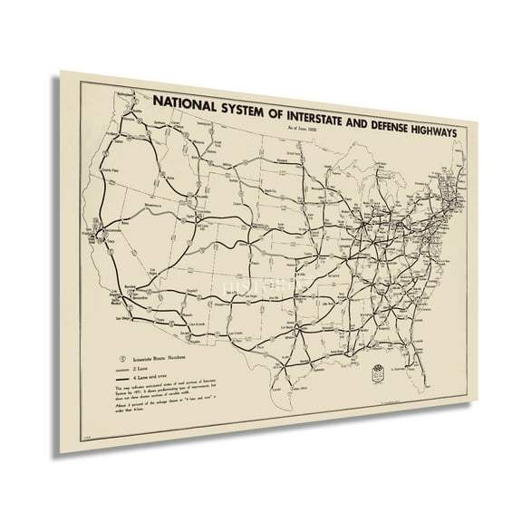 HISTORIX 1958 United States National System of Interstate & Defense Highways Map Vintage Poster Wall Art Print, 24 x 36 Inch