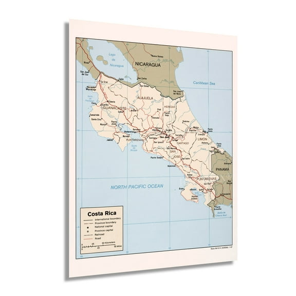HISTORIX 1987 Costa Rica Map Poster 18" x 24" Framed