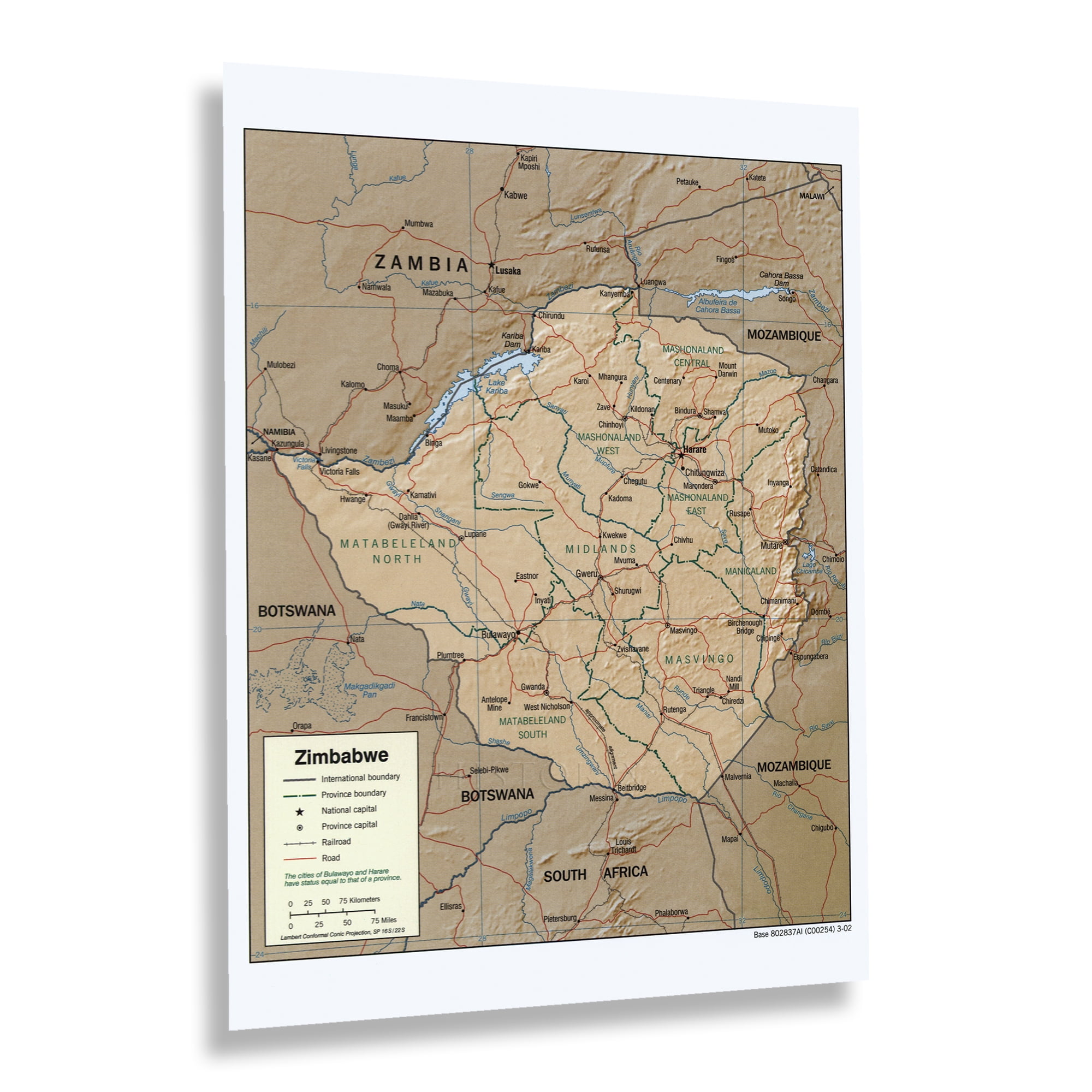 HISTORIX 2002 Zimbabwe Map Poster Restored Map of Zimbabwe South