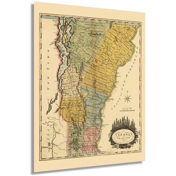 HISTORIX Vintage 1814 Vermont Map - 18x24 Inch Vermont State Vintage Map - Vermont Wall Art - Old Vermont Map Poster - Vermont Wall Decor - Map of Vermont from Actual Survey (2 Sizes)