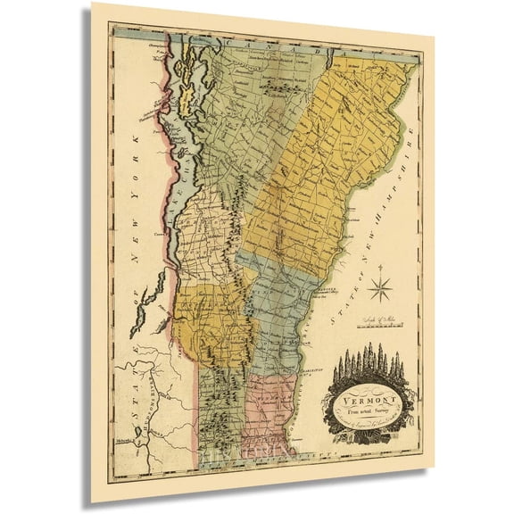 HISTORIX Vintage 1814 Vermont Map - 24x30 Inch Vermont State Vintage Map - Vermont Wall Art - Old Vermont Map Poster - Vermont Wall Decor - Map of Vermont from Actual Survey (2 Sizes)