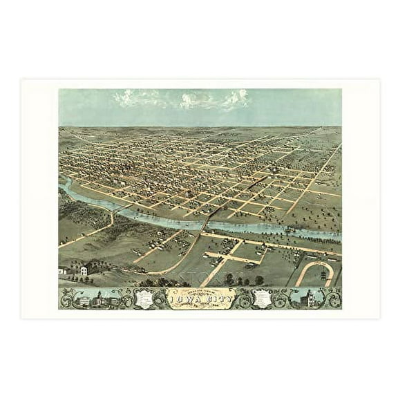 HISTORIX Vintage 1868 Iowa City Map - 24x36 Inch Bird's Eye View History Map of Iowa Poster - Old Iowa City Johnson County Iowa Map Poster Print