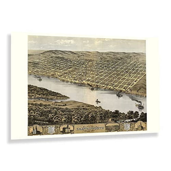 HISTORIX Vintage 1869 Leavenworth Kansas Map Print - 24x36 Inch Vintage Bird's Eye View of Leavenworth City Map of Kansas State Wall Art Poster