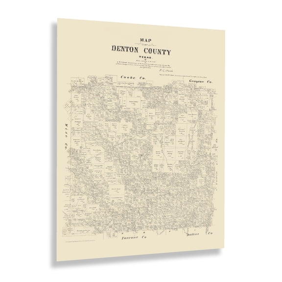 HISTORIX Vintage 1879 Denton County Texas Map Print - History Map of the County of Denton Texas Wall Art - Vintage Texas Map Poster