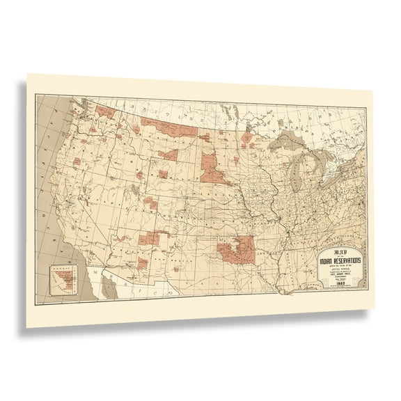 HISTORIX Vintage 1883 Indian Reservations Map Print - Vintage Map of The Indian Reservations With the Limits of The United States Poster