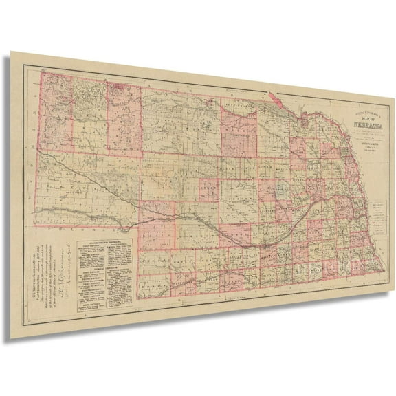 HISTORIX Vintage 1885 Nebraska Map - 12x24 Inch Vintage Map of Nebraska Wall Art Decor - Topographical Map of Nebraska Poster - Old Historic Nebraska State Map Showing Settlements Railroads (2 Sizes)