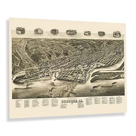 HISTORIX Vintage 1889 Dubuque Iowa Map Poster - 18x24 Inch Vintage Perspective Map of Dubuque City Iowa Poster Print - History Map of Iowa Wall Art