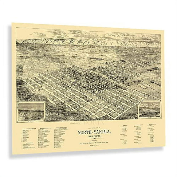 HISTORIX Vintage 1889 North Yakima Washington State Map Poster - 18x24 Inch Old View of the City of North Yakima Washington Map Print Wall Art