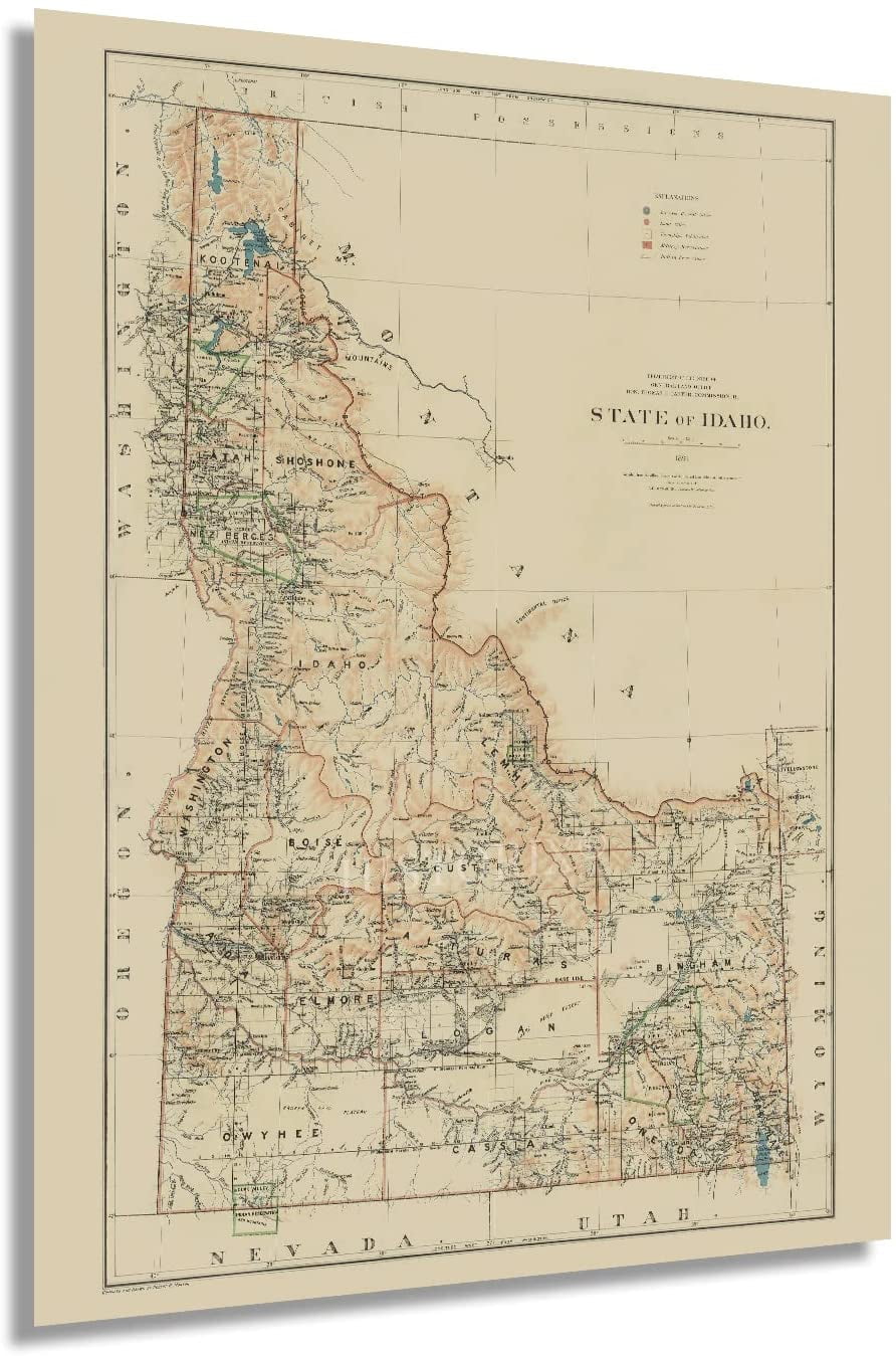 HISTORIX Vintage 1891 Idaho Map Print - 18x24 Inch Vintage Idaho Wall ...