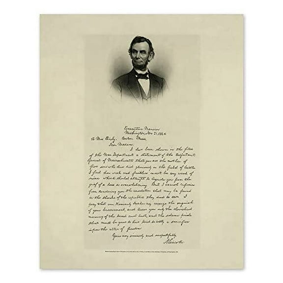 HISTORIX Vintage 1892 Abraham Lincoln Photo Print - 8x10 Inch Vintage Letter from President Abraham Lincoln to Mrs Bixby - Abraham Lincoln Poster