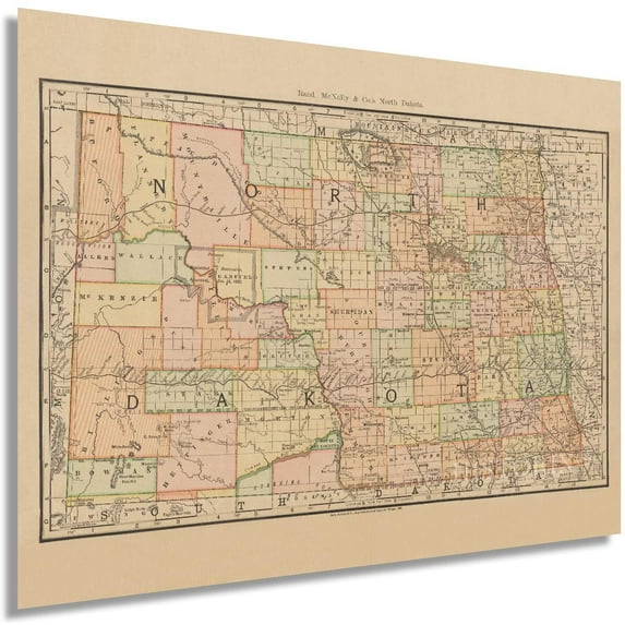 HISTORIX Vintage 1892 North Dakota State Map - 18x24 Inch Vintage Map of North Dakota Wall Art - Old Historic North Dakota Map Poster Showing County Boundaries Railroads and Notable Features (2 Sizes)