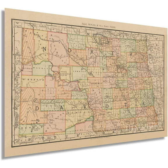 HISTORIX Vintage 1892 North Dakota State Map - 24x36 Inch Vintage Map of North Dakota Wall Art - Old Historic North Dakota Map Poster Showing County Boundaries Railroads and Notable Features (2 Sizes)